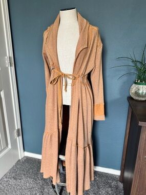 Free People Camel Knit Tie-Waist Cardigan